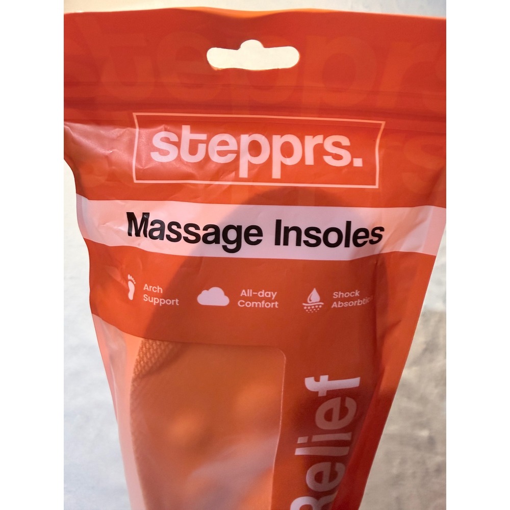 Stepprs Massage Insoles Orange Arch Support Shock Absorption Mens 8 Womens 9 NEW - Picture 2 of 4